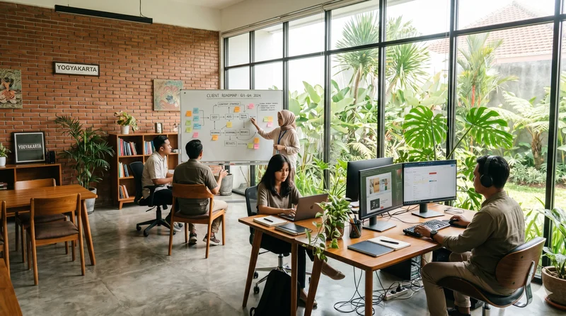 Tim Creativism, digital marketing agency Yogyakarta, bekerja kolaboratif untuk klien