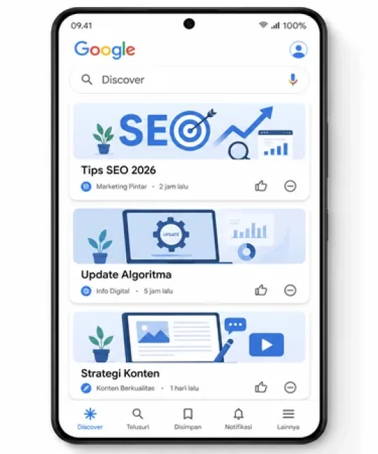 Tampilan Google Discover di smartphone menampilkan feed konten personalisasi