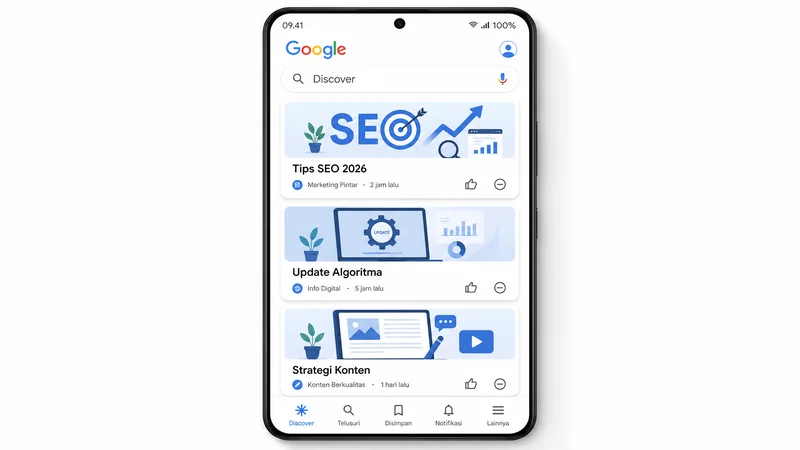 Tampilan Google Discover di smartphone menampilkan feed konten personalisasi