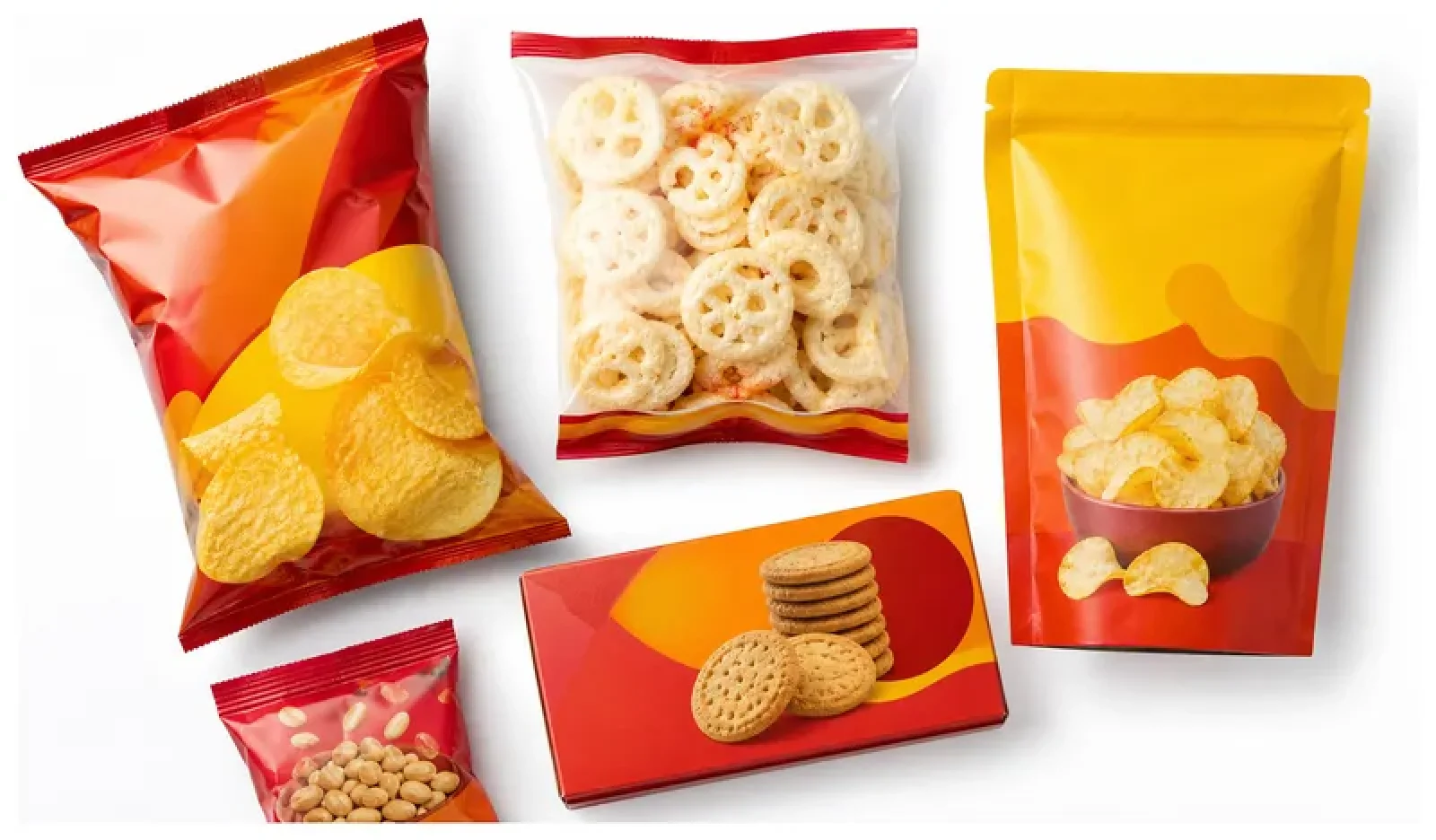 Gambar produk makanan ringan dengan variasi kemasan snack Indonesia