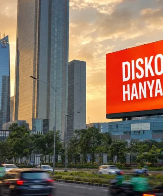 Billboard digital menampilkan headline iklan diskon di Jakarta sebagai contoh out-of-home advertising