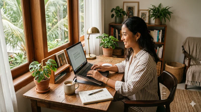 Apa itu blog: ilustrasi blogger menulis di laptop