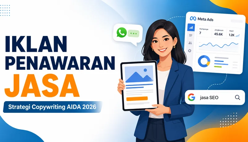 Iklan penawaran jasa modern dengan strategi copywriting AIDA 2026