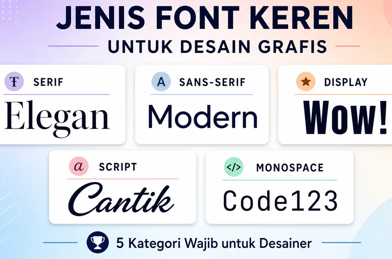 Jenis font keren untuk desain grafis: serif, sans-serif, display, script, monospace