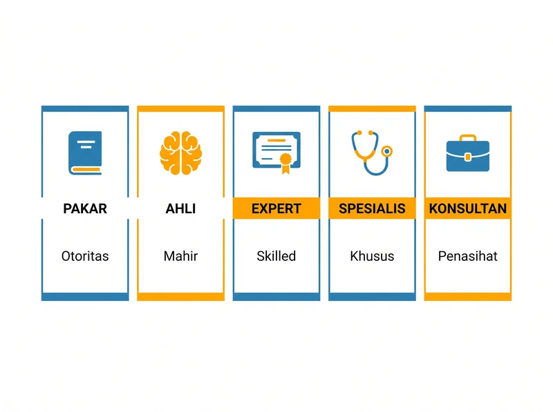 Infografik perbandingan istilah pakar, ahli, expert, spesialis, dan konsultan