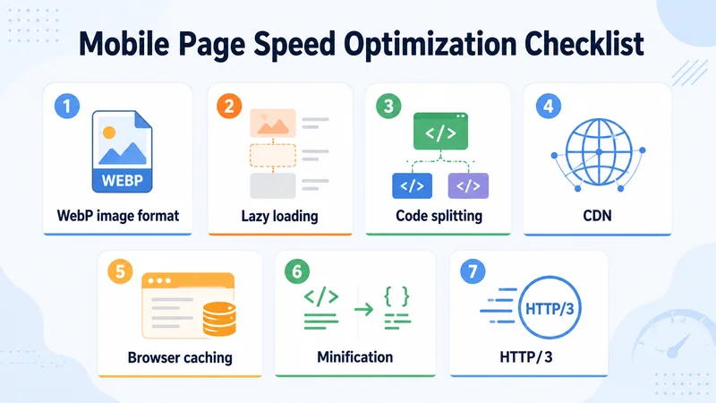 Mobile page speed optimization checklist WebP lazy loading CDN