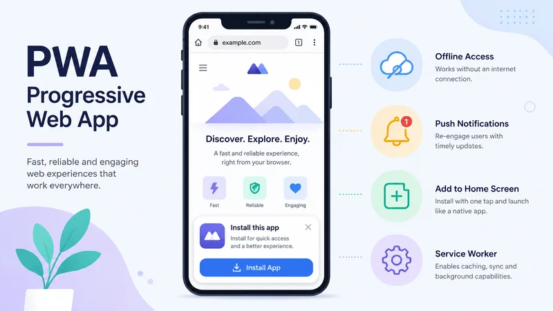 Progressive Web App PWA fitur offline install prompt push notification