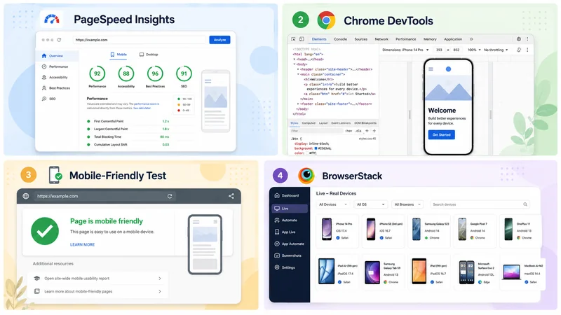 Tools testing web mobile PageSpeed Insights DevTools Mobile-Friendly Test