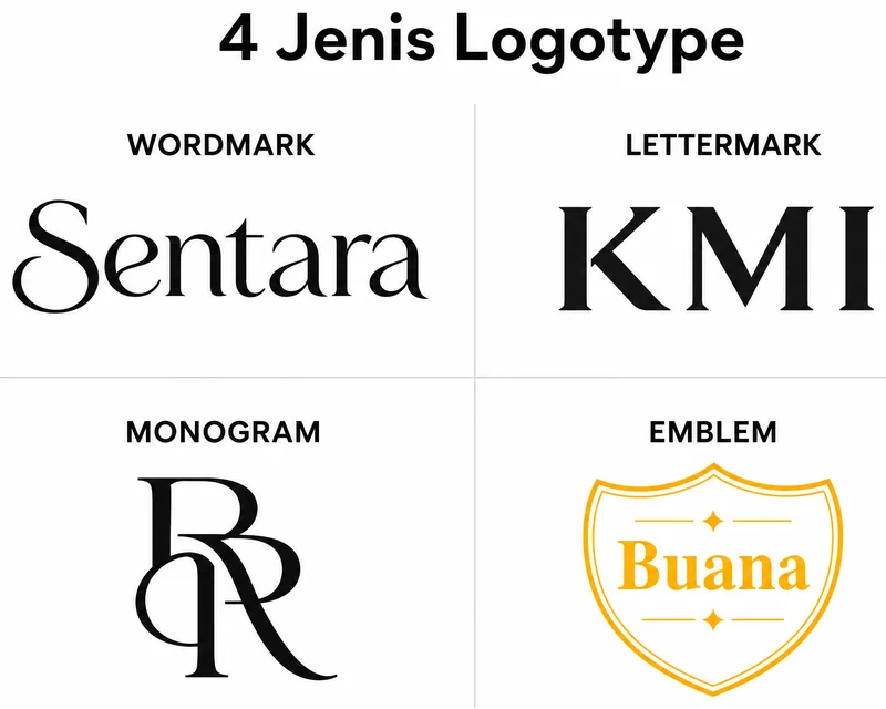 Jenis-jenis logo ini: wordmark, lettermark, monogram, emblem