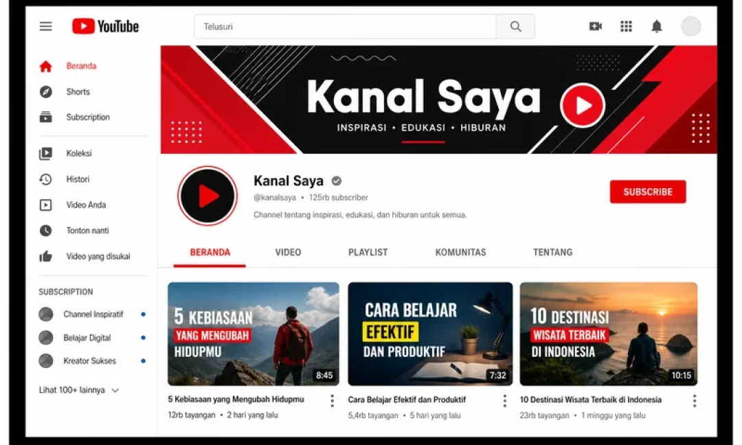 Kanal YouTube adalah halaman channel YouTube dengan branding
