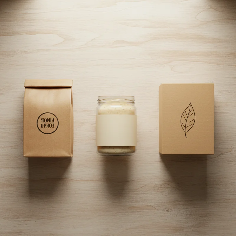 Contoh kemasan simple produk F&B kopi dan teh dengan kraft paper minimalis