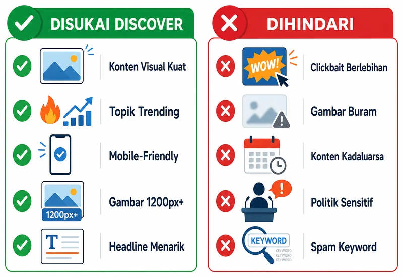 Perbandingan konten yang disukai dan dihindari Google Discover