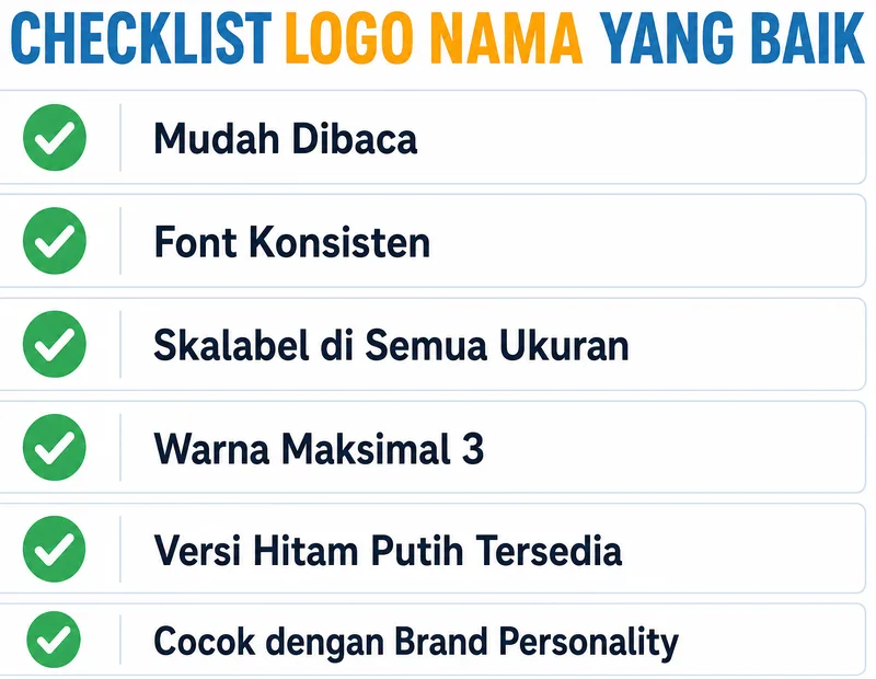 Checklist enam kriteria logo nama yang profesional