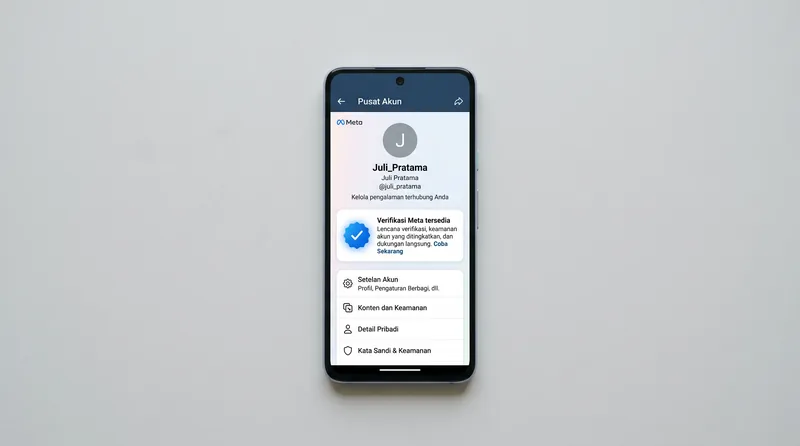 Mockup tampilan Meta Verified di aplikasi Instagram Pusat Akun