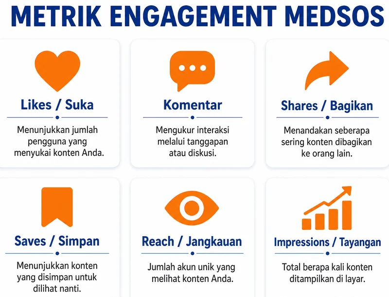 6 metrik engagement medsos like komentar share save reach impressions