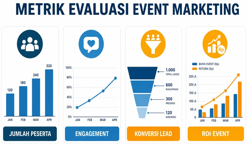 Dashboard metrik evaluasi event marketing dengan KPI utama