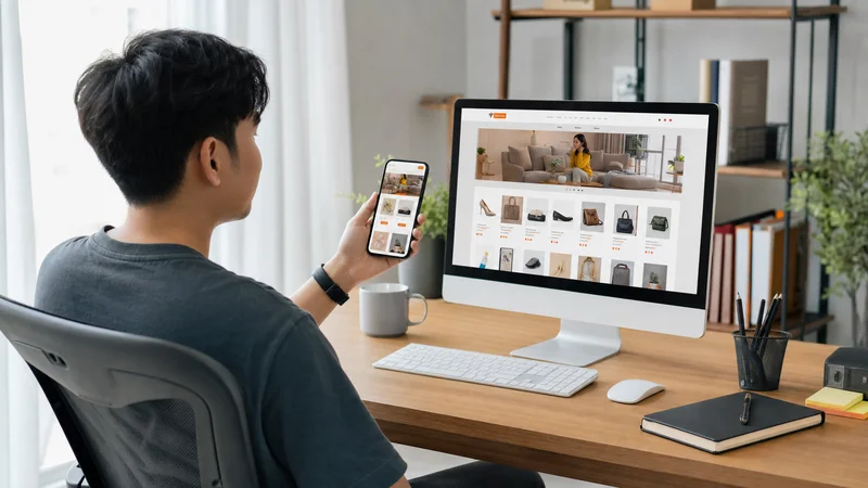 Perbandingan tampilan website mobile-first di smartphone dan desktop dengan layout yang adaptif