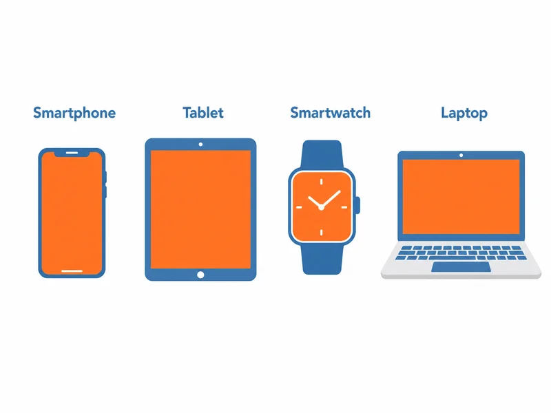 Empat jenis perangkat mobile utama: smartphone, tablet, smartwatch, dan laptop ringan