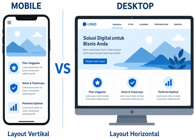 Perbandingan layout mobile web vs desktop