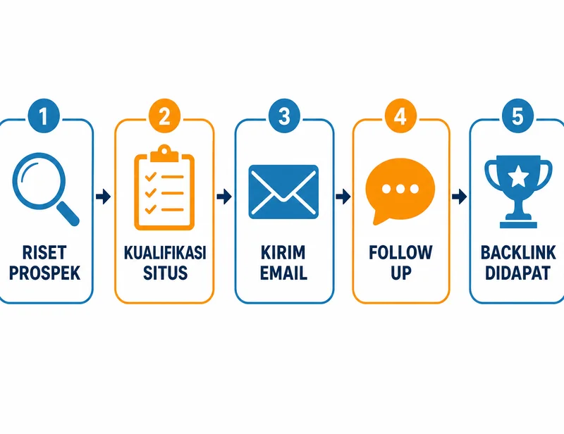 Workflow lima tahap outreach email untuk mendapatkan backlink berkualitas