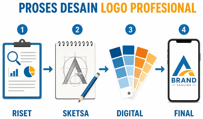 Proses desain logo profesional dari riset hingga finalisasi