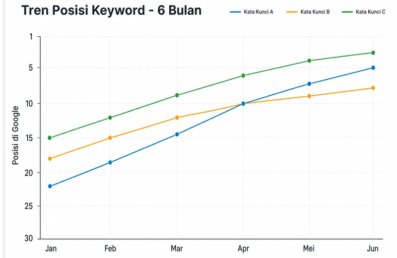 Tren posisi keyword di Google Indonesia selama 6 bulan untuk klien SEO