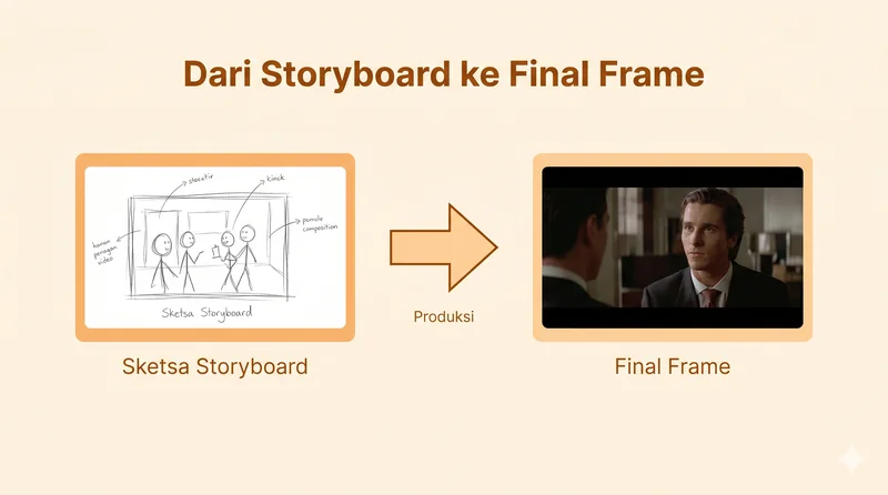 Perbandingan sketsa storyboard dengan hasil video frame akhir