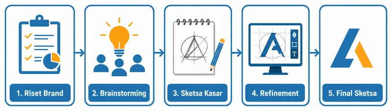 Tahapan proses sketsa logo dari riset brand sampai final