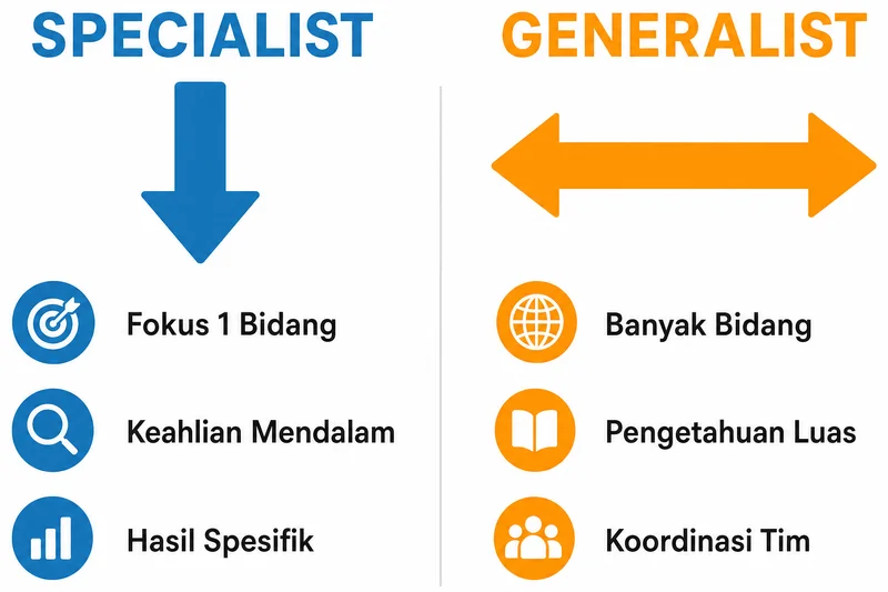Perbandingan specialist vs generalist dari sisi fokus dan keahlian