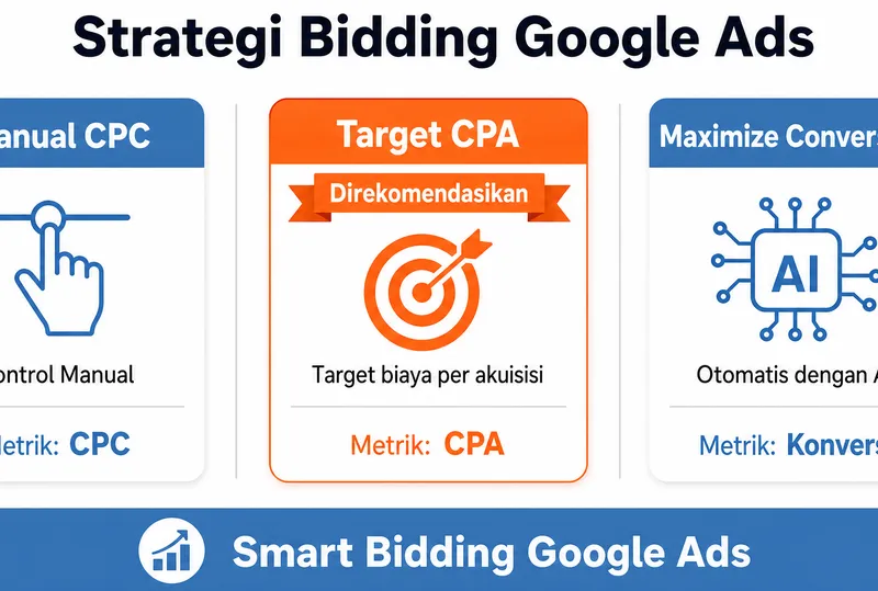 Target CPA bidding strategi Google Ads perbandingan Manual CPC dan Maximize Conversions