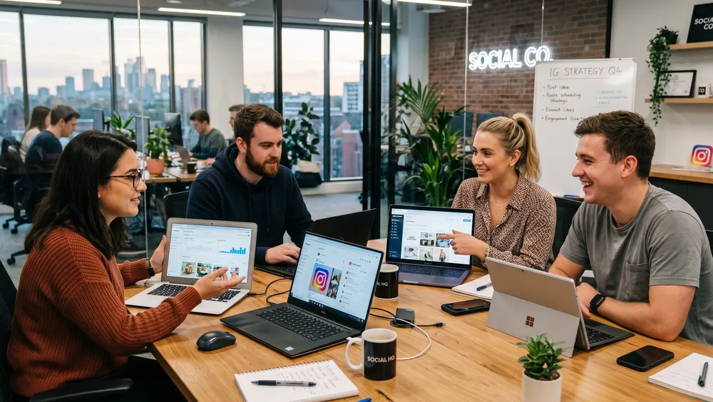 Tim social media manager Creativism merencanakan strategi konten klien