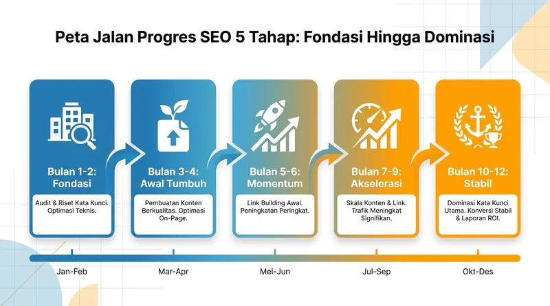 Peta jalan progres SEO 5 tahap dari fondasi hingga dominasi
