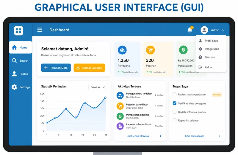 Contoh tampilan Graphical User Interface (GUI) dengan ikon dan tombol