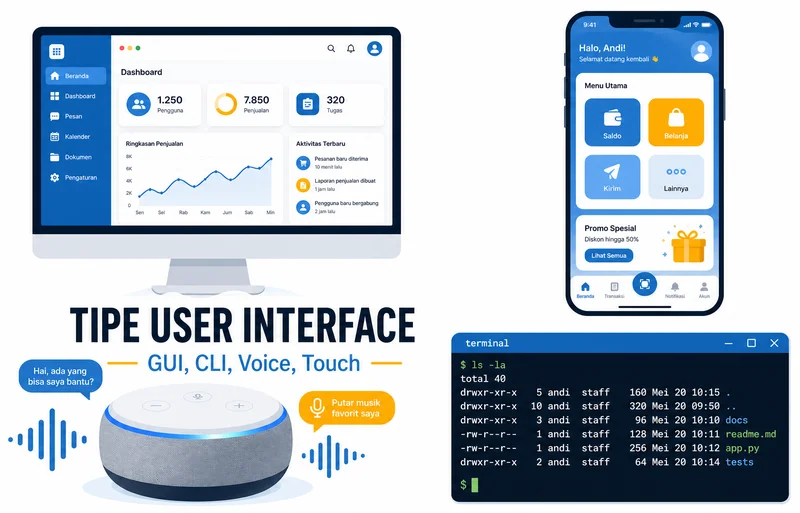 Tipe user interface modern: GUI, CLI, voice, dan touch UI