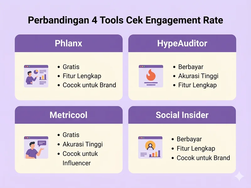 Perbandingan tools cek engagement rate Instagram populer dengan fitur dan kelebihan masing-masing