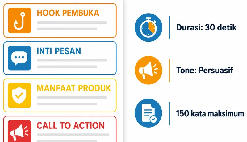 Anatomi naskah teks voice over - hook, inti pesan, manfaat, call to action
