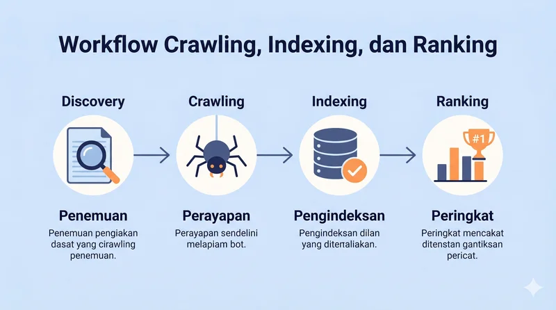 Workflow Google: discovery, crawling, indexing, dan ranking