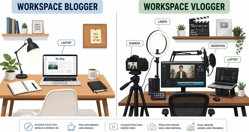 Perbandingan workspace blogger dan vlogger