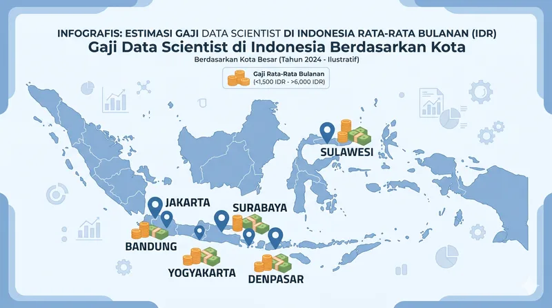 Peta gaji data scientist per kota di Indonesia Jakarta Bandung Surabaya