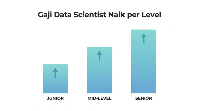 Grafik batang gaji data scientist per level junior mid senior di Indonesia