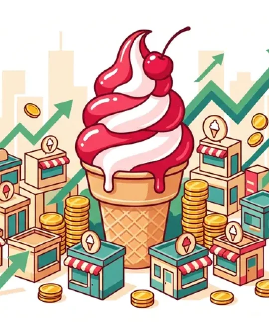 Ilustrasi strategi marketing anti gagal ala Mixue dengan es krim dan ekspansi gerai