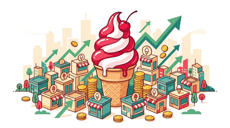 Ilustrasi strategi marketing anti gagal ala Mixue dengan es krim dan ekspansi gerai