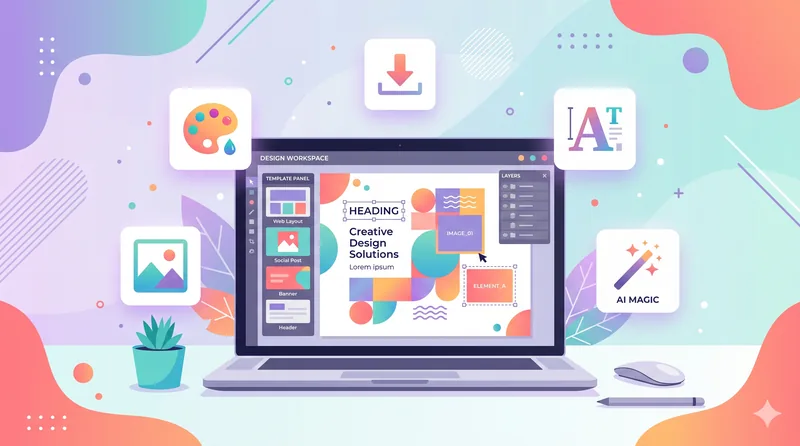 Cara pakai Canva ilustrasi workspace desain digital dengan template dan fitur AI