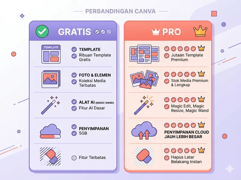 Perbandingan Canva Free vs Canva Pro fitur dan harga untuk pengguna Indonesia