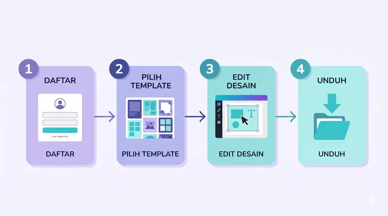Empat langkah dasar cara menggunakan Canva untuk pemula: daftar, pilih template, edit, unduh