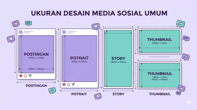Ukuran desain media sosial populer di Canva: postingan, potrait, story, thumbnail