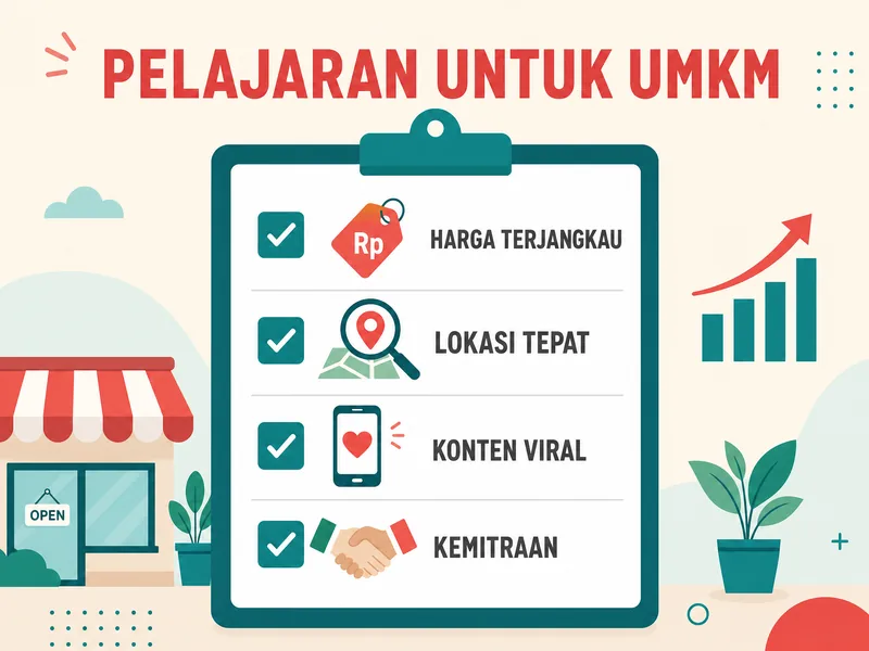 Infografik checklist pelajaran strategi marketing Mixue untuk UMKM