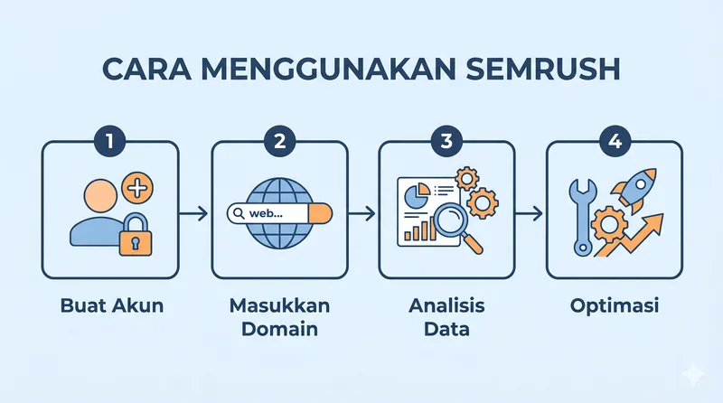 Empat langkah cara menggunakan Semrush