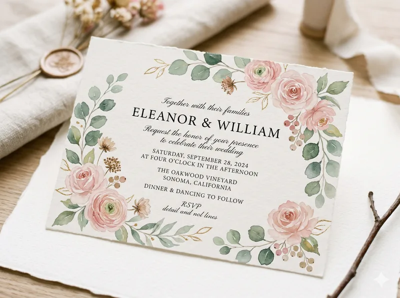 Undangan pernikahan unik desain floral watercolor sage green