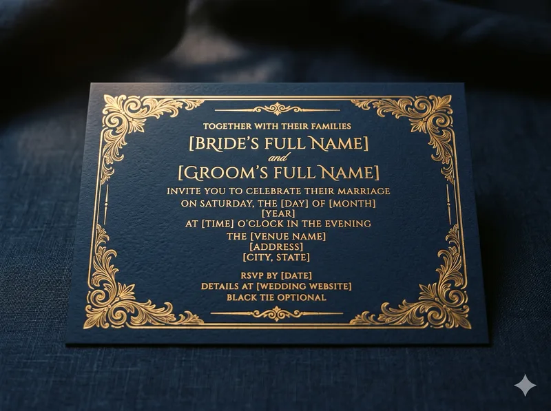 Undangan pernikahan unik mewah navy gold foil emboss